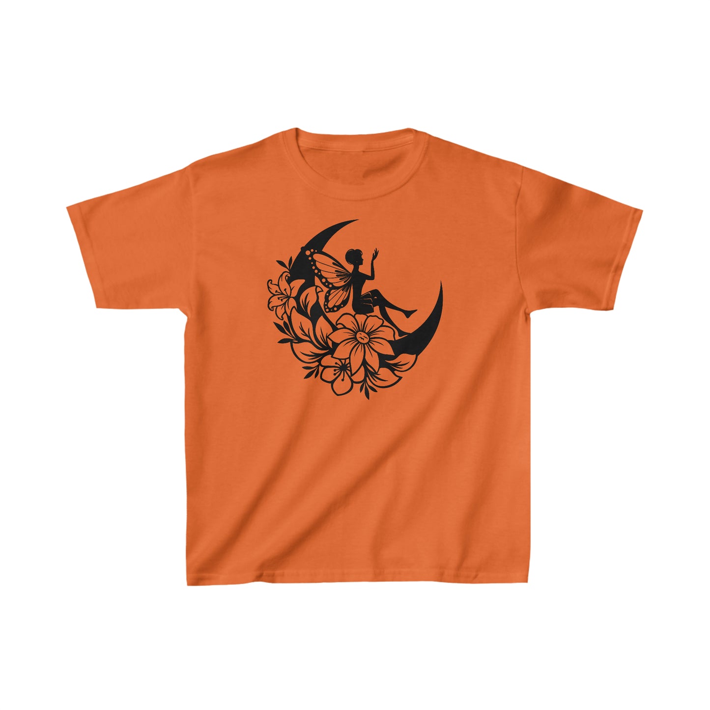 Fairy Sitting on Moon with Flowers - Kids Heavy Cotton Tee