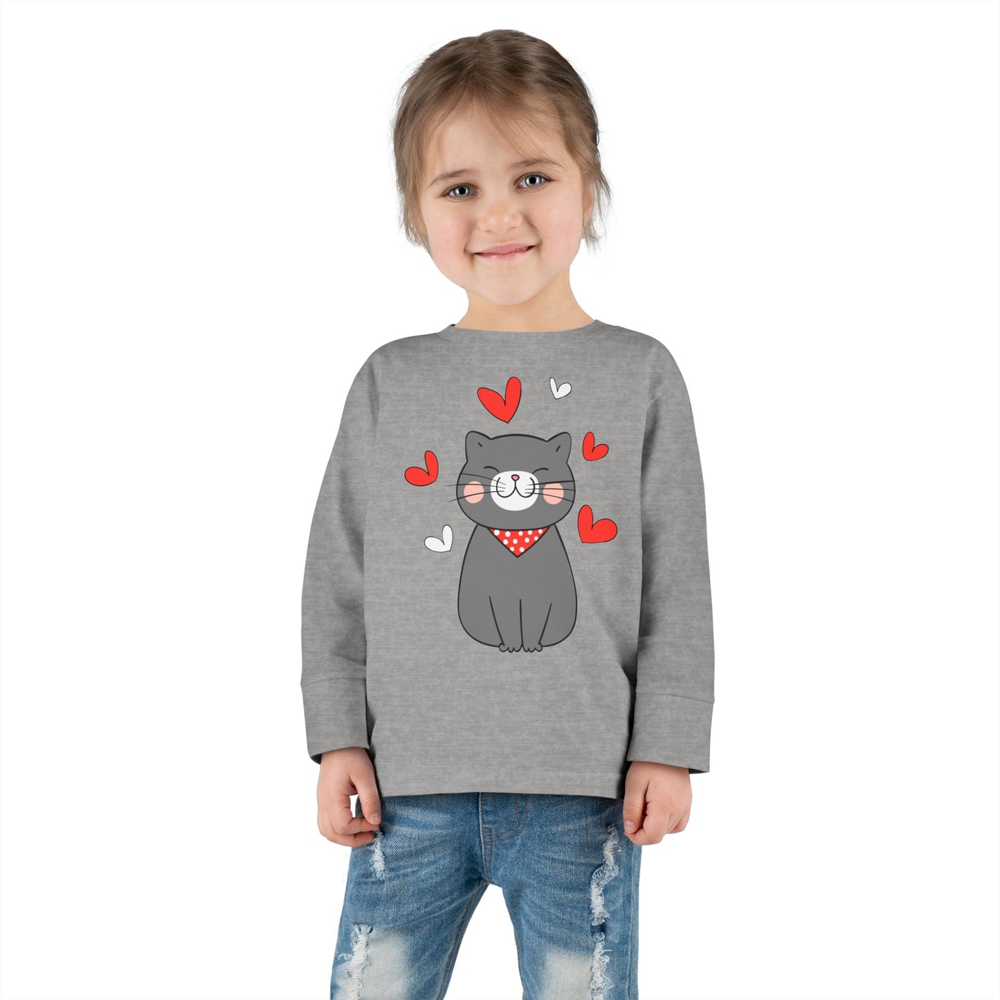 Cute Cat - Hearts 4 - Toddler Long Sleeve Tee