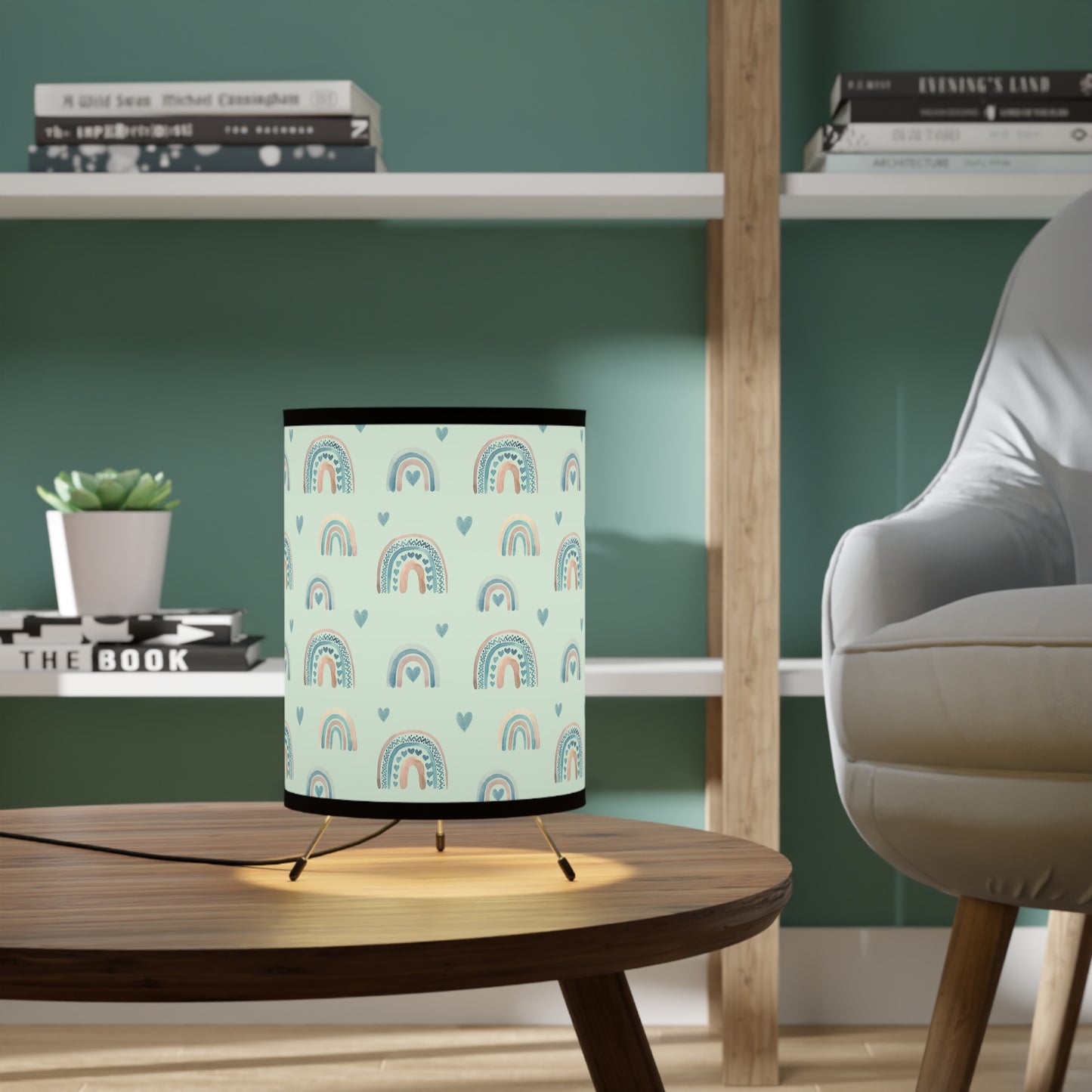 Blue Boho Rainbow Pattern 4 - Tripod Lamp with High-Res Printed Shade, US\CA plug