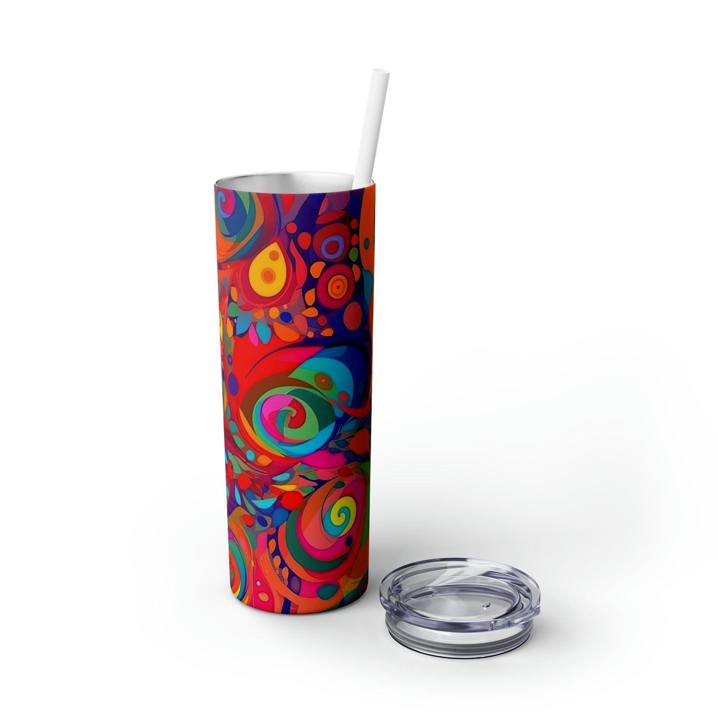 Vibrant Multicolor Abstract 9 - Skinny Tumbler with Straw, 20oz - Stainless Steel