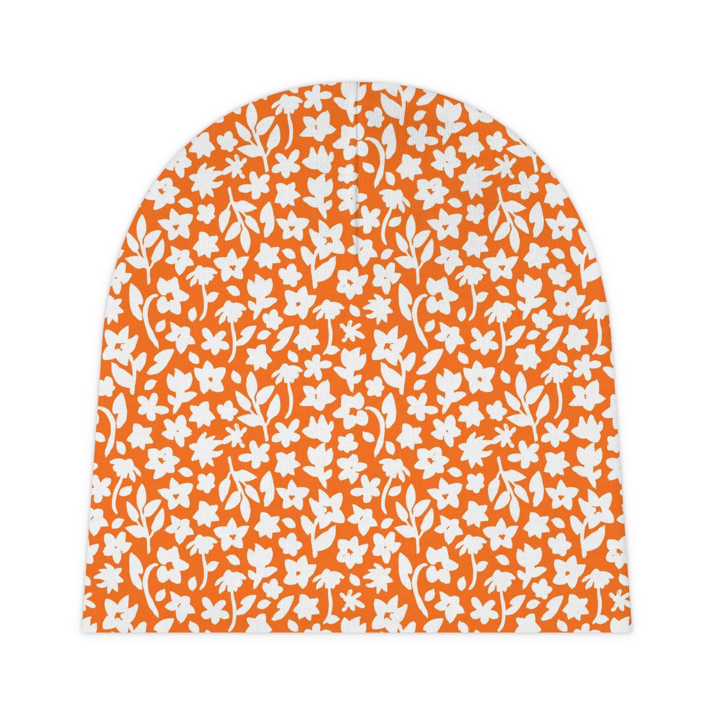 Orange with White Flowers - Super Cute - Baby Beanie