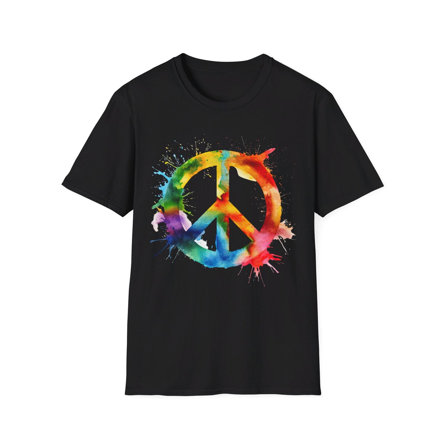 Rainbow Paint Splatter Peace Sign - LGBT - Pride - Unisex Softstyle T-Shirt