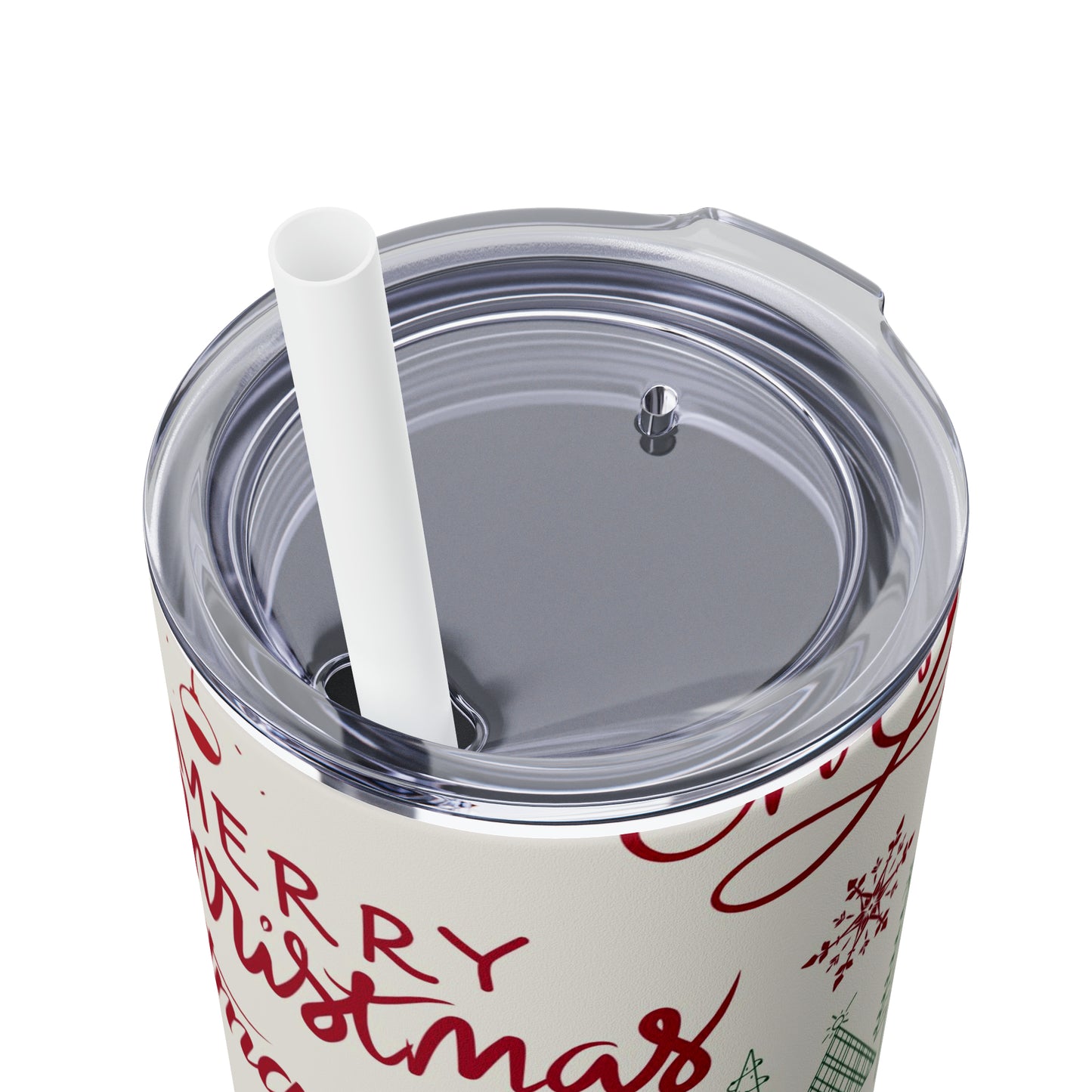 Amazing Merry Christmas Hand Drawn - Skinny Tumbler with Straw, 20oz - Stainless Steel