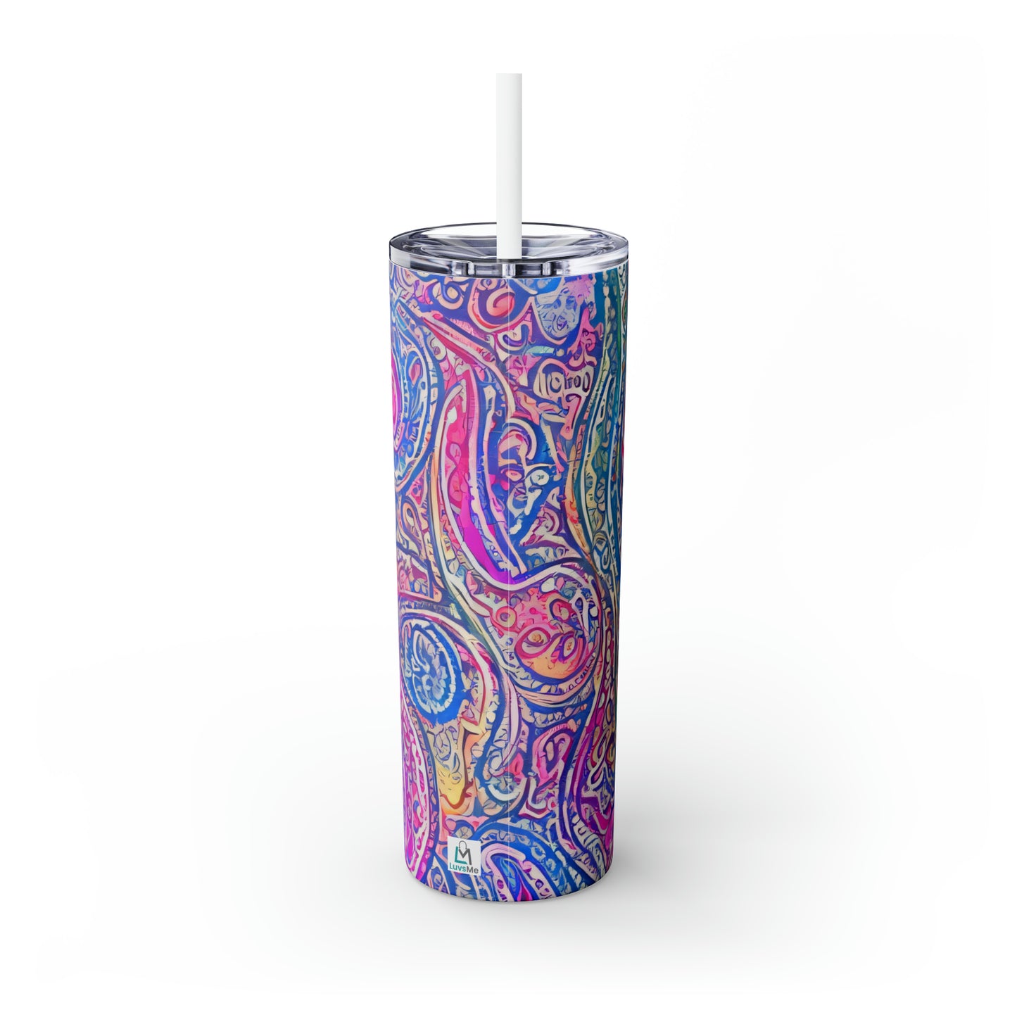 Amazing - Multicolored Watercolor Paisley 1 - Skinny Tumbler with Straw, 20oz - Stainless Steel