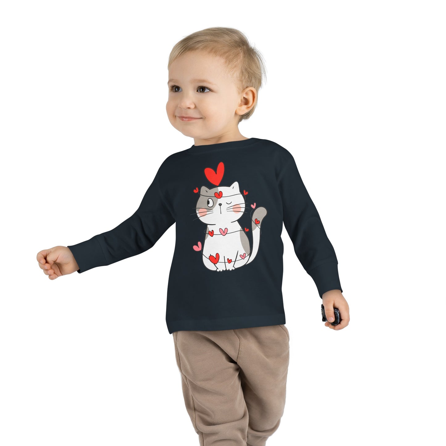Cute Cat - String of Hearts - Toddler Long Sleeve Tee