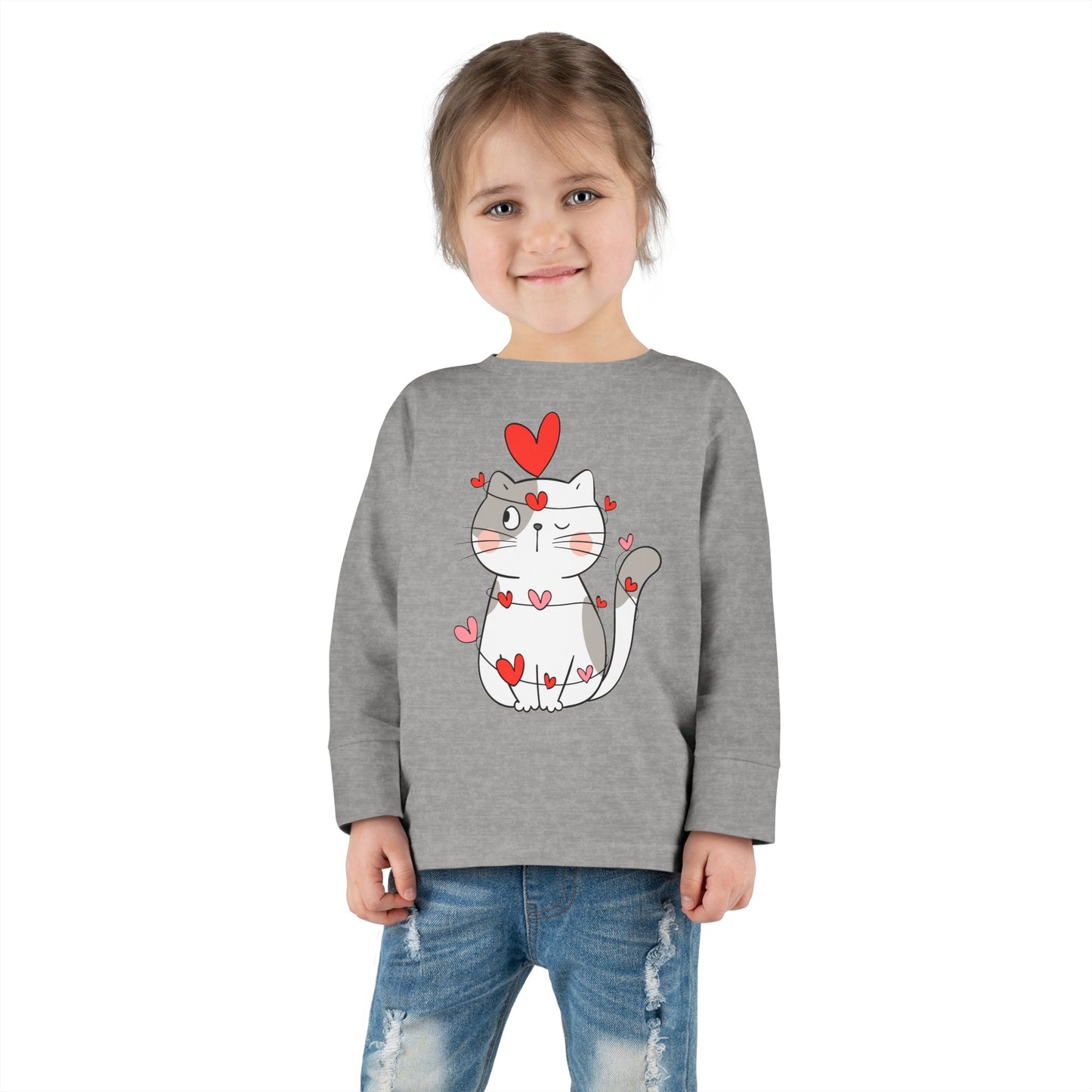 Cute Cat - String of Hearts - Toddler Long Sleeve Tee