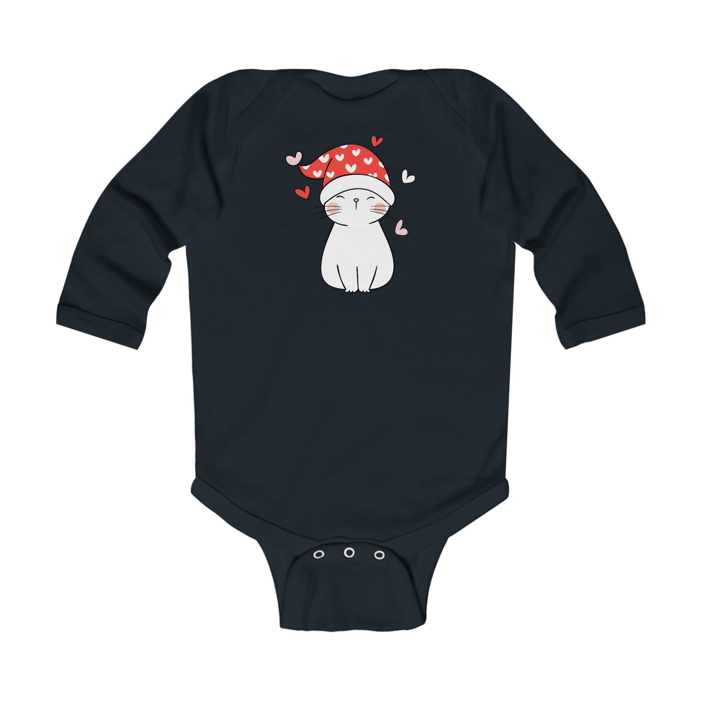 Cute Cat - Night Cap - Hearts - Infant Long Sleeve Bodysuit