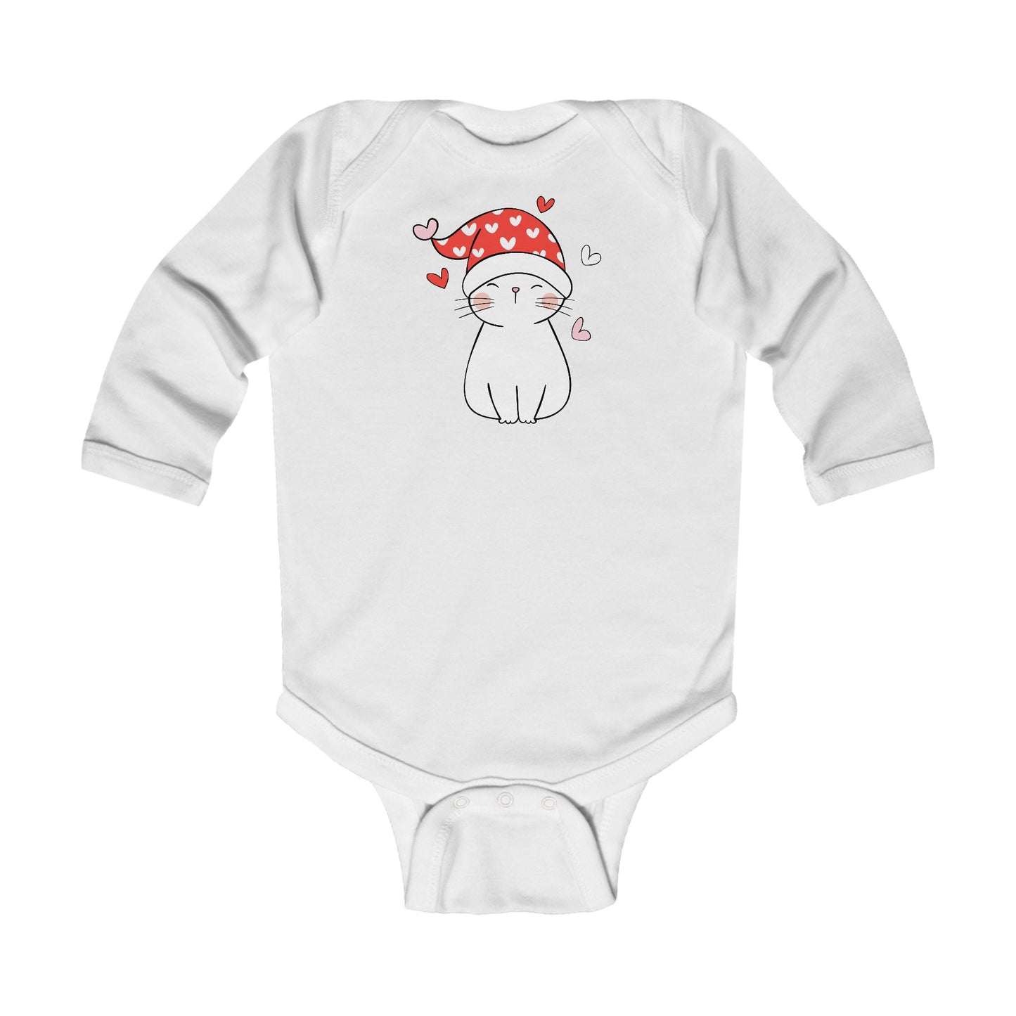 Cute Cat - Night Cap - Hearts - Infant Long Sleeve Bodysuit