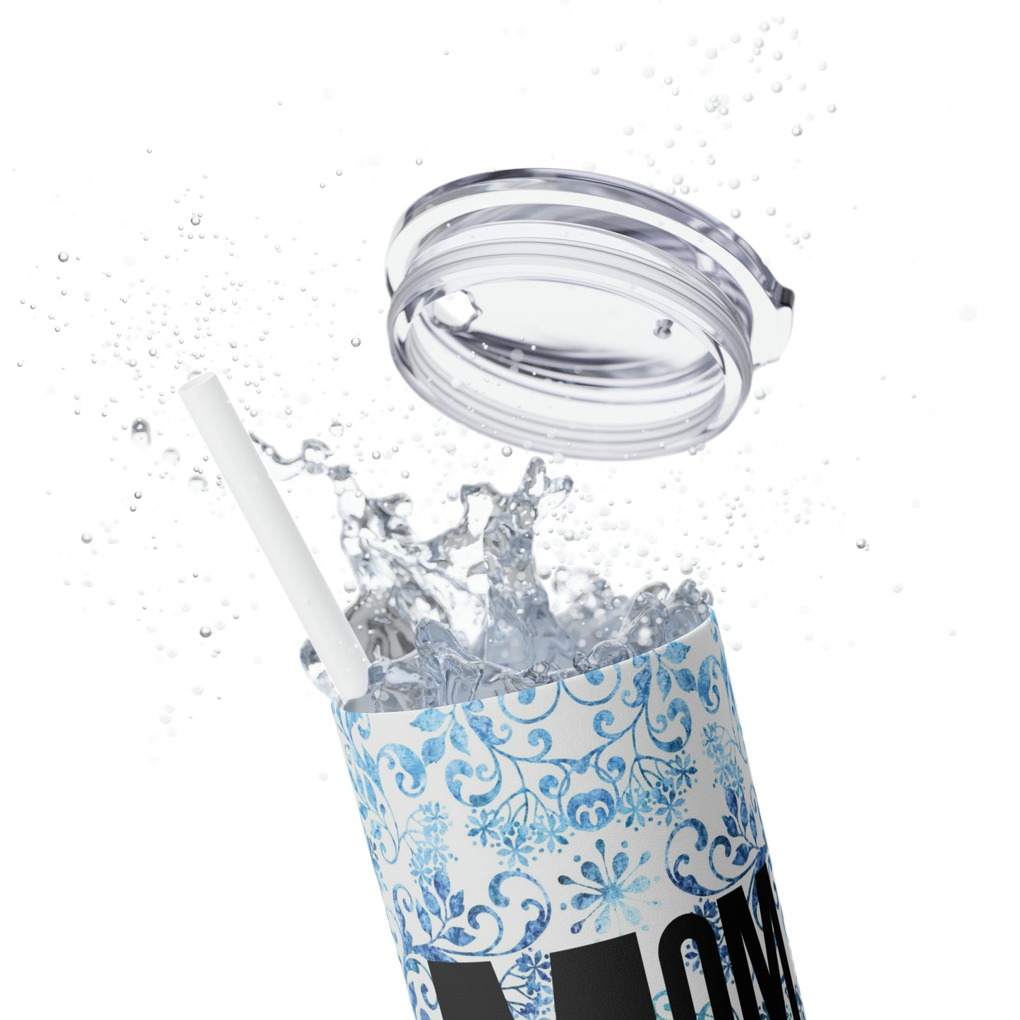 Beautiful Blue and White Winter 11 - Skinny Tumbler with Straw, 20oz - Stainless Steel