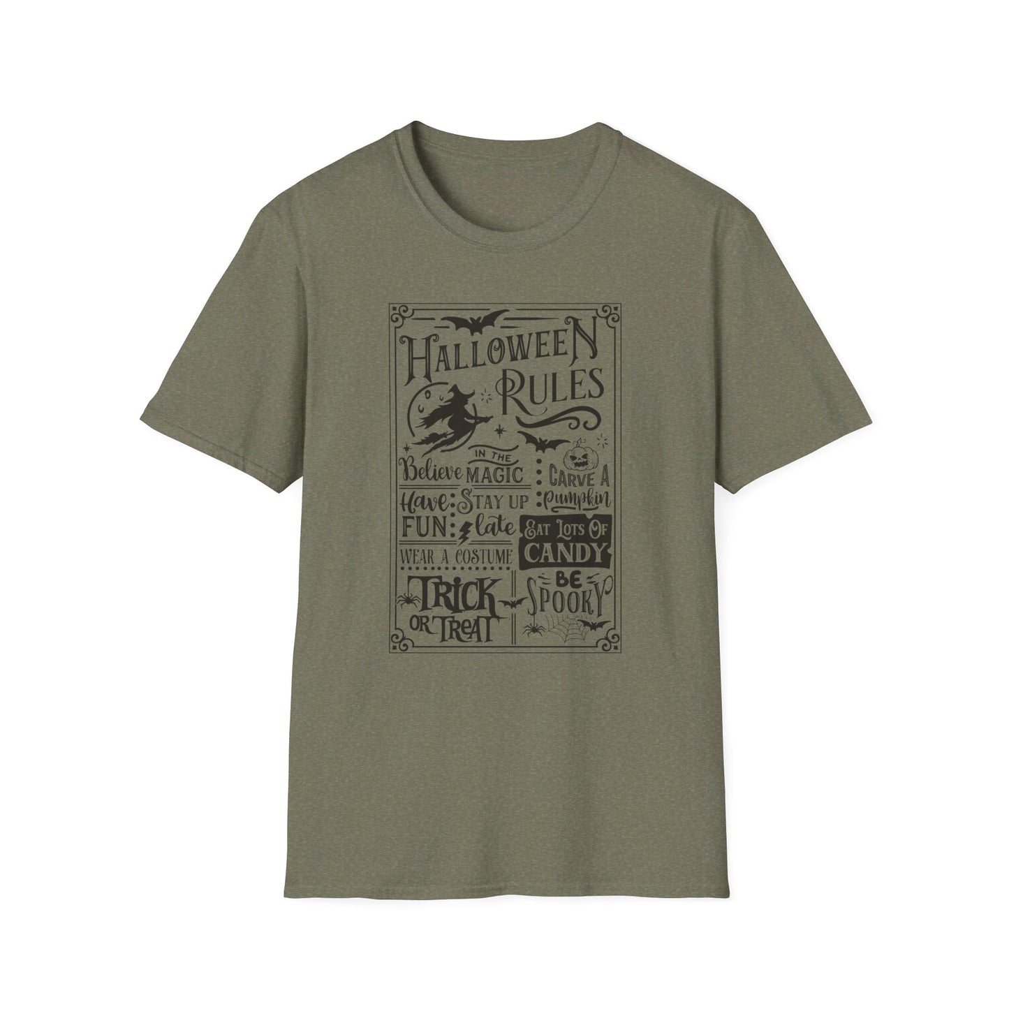 Halloween Rules - Vintage - Magic - Witch - Candy - Skull - Cat - Bat - Trick or Treat - Unisex Softstyle T-Shirt