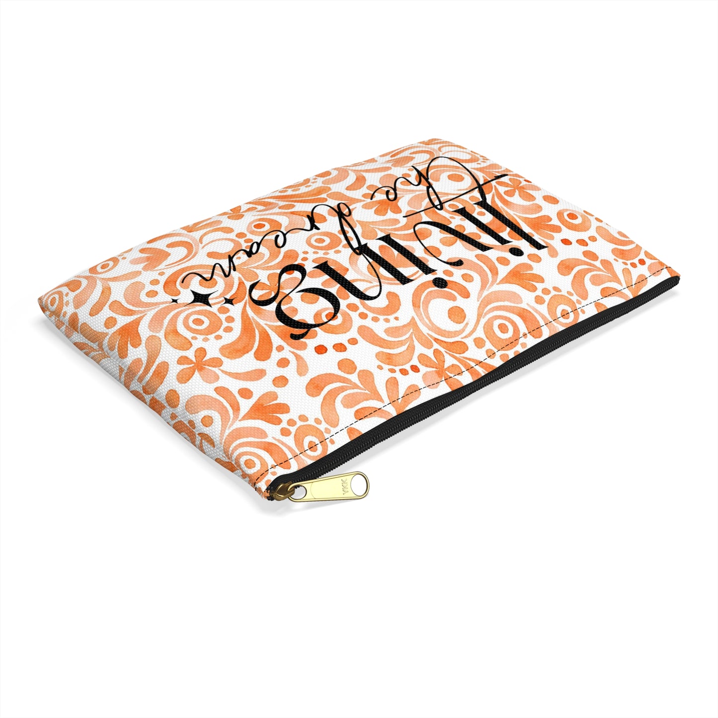 Orange Doodles Swirls - Living the Dream - Inspirational - Accessory Pouch / Makeup Case / Travel Pouch / Pencil case / Art Case