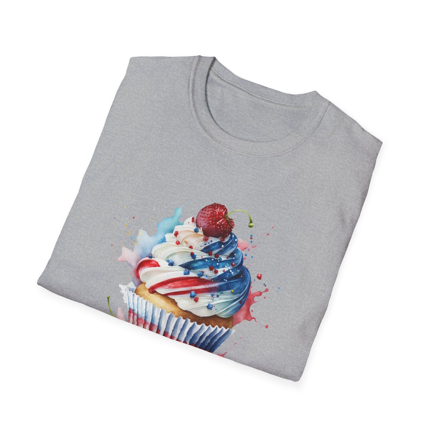 Red, White, and Blue Cupcake - American Flag - 4th of July - Independence Day - Unisex Softstyle T-Shirt