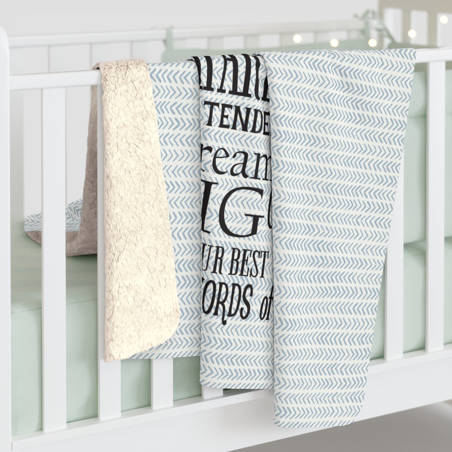 Beautiful, Cozy, Soft - Amazing - Family Rules - Vintage Sign - Boho Blue Stripes - Sherpa Fleece Blanket