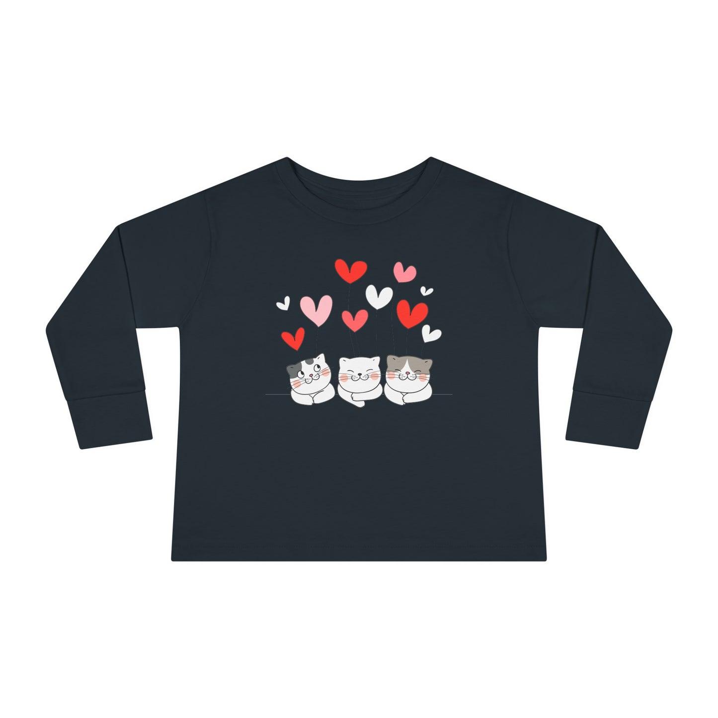 Three Cute Cats - Hearts - Toddler Long Sleeve Tee