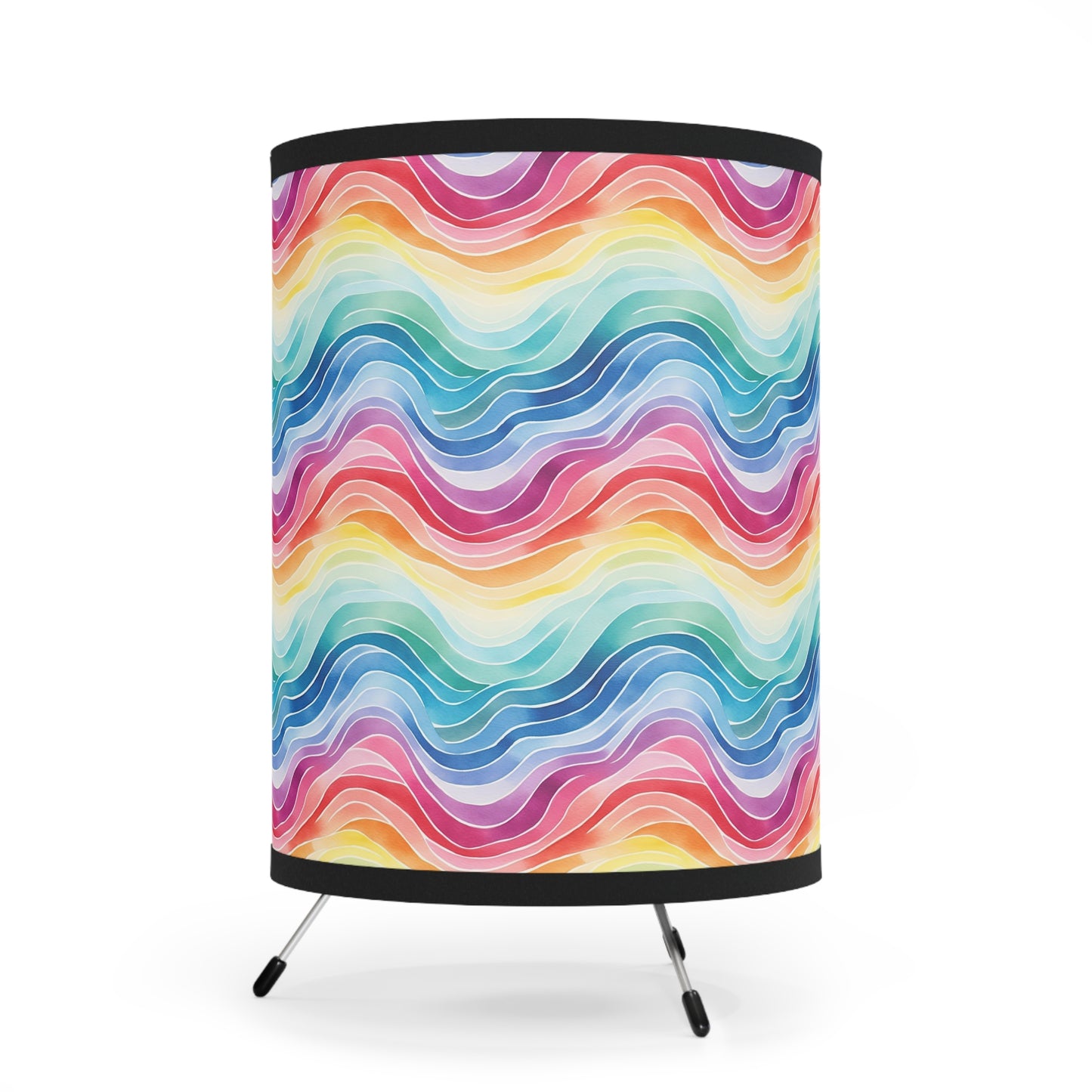 Rainbow Watercolor Waves - Tripod Lamp with High-Res Printed Shade, US\CA plug