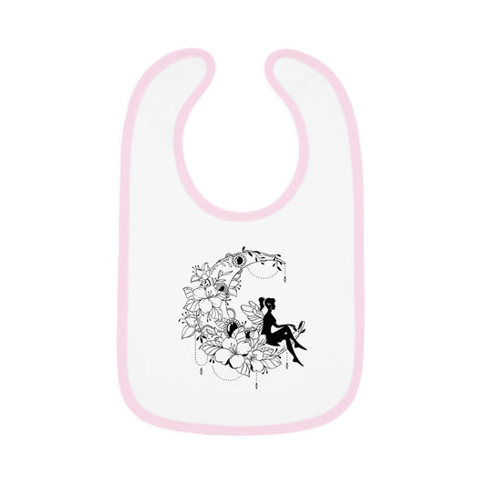 Fairy Sitting on Moon with Flowers - Baby Contrast Trim Jersey Bib