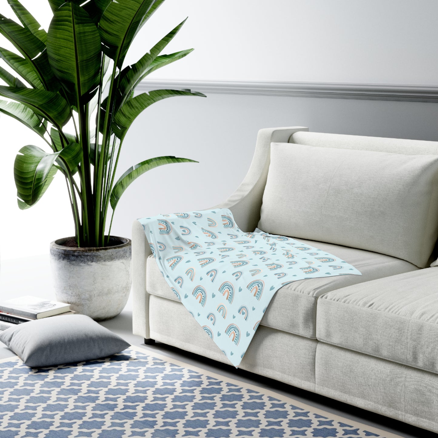 Blue Boho Rainbow Pattern 4 - Baby Swaddle Blanket