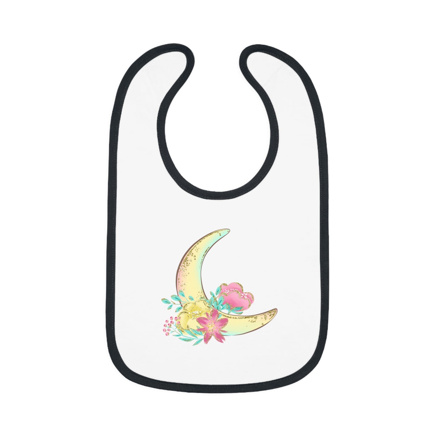 Flowers and Moon - Baby Contrast Trim Jersey Bib