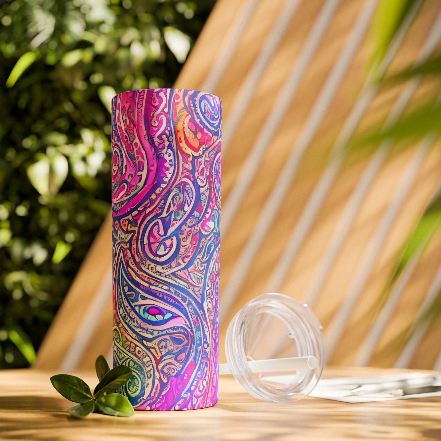 Amazing - Multicolored Watercolor Paisley 1 - Skinny Tumbler with Straw, 20oz - Stainless Steel