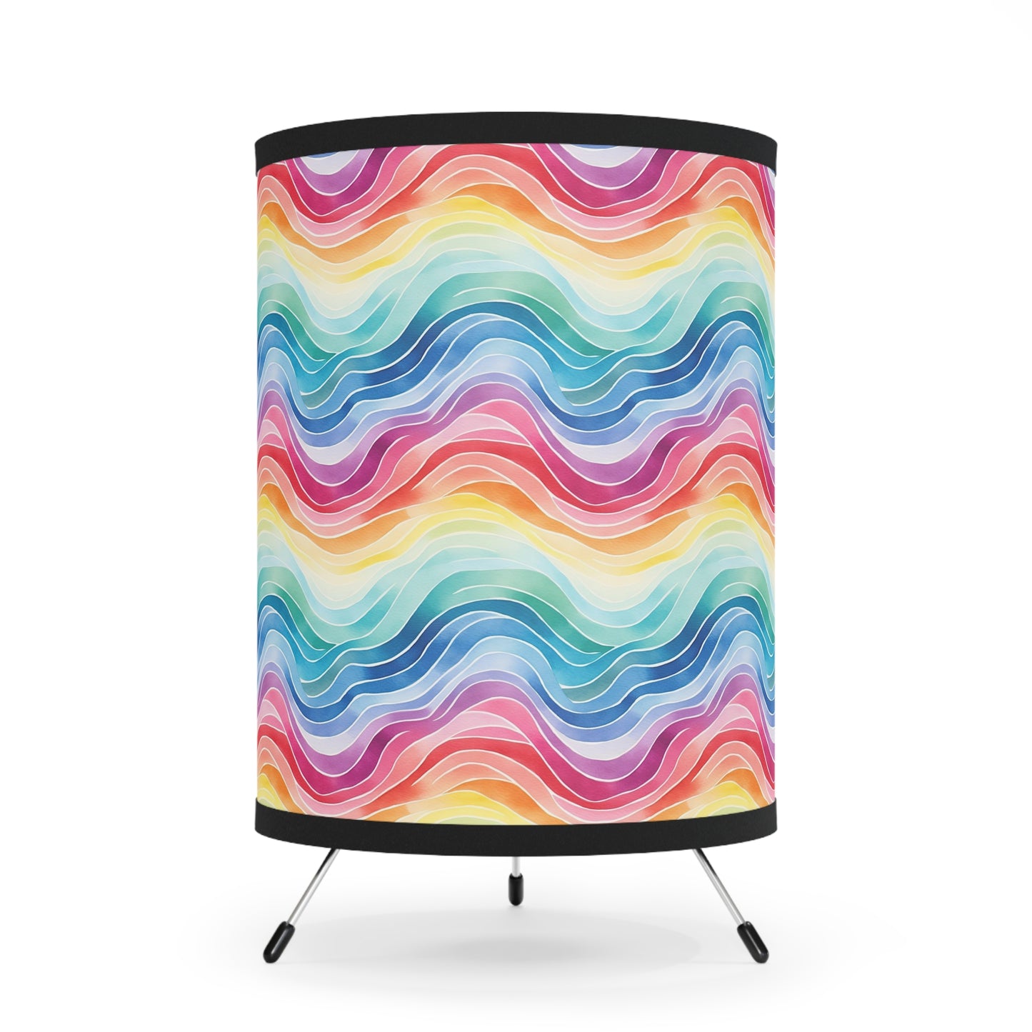 Rainbow Watercolor Waves - Tripod Lamp with High-Res Printed Shade, US\CA plug