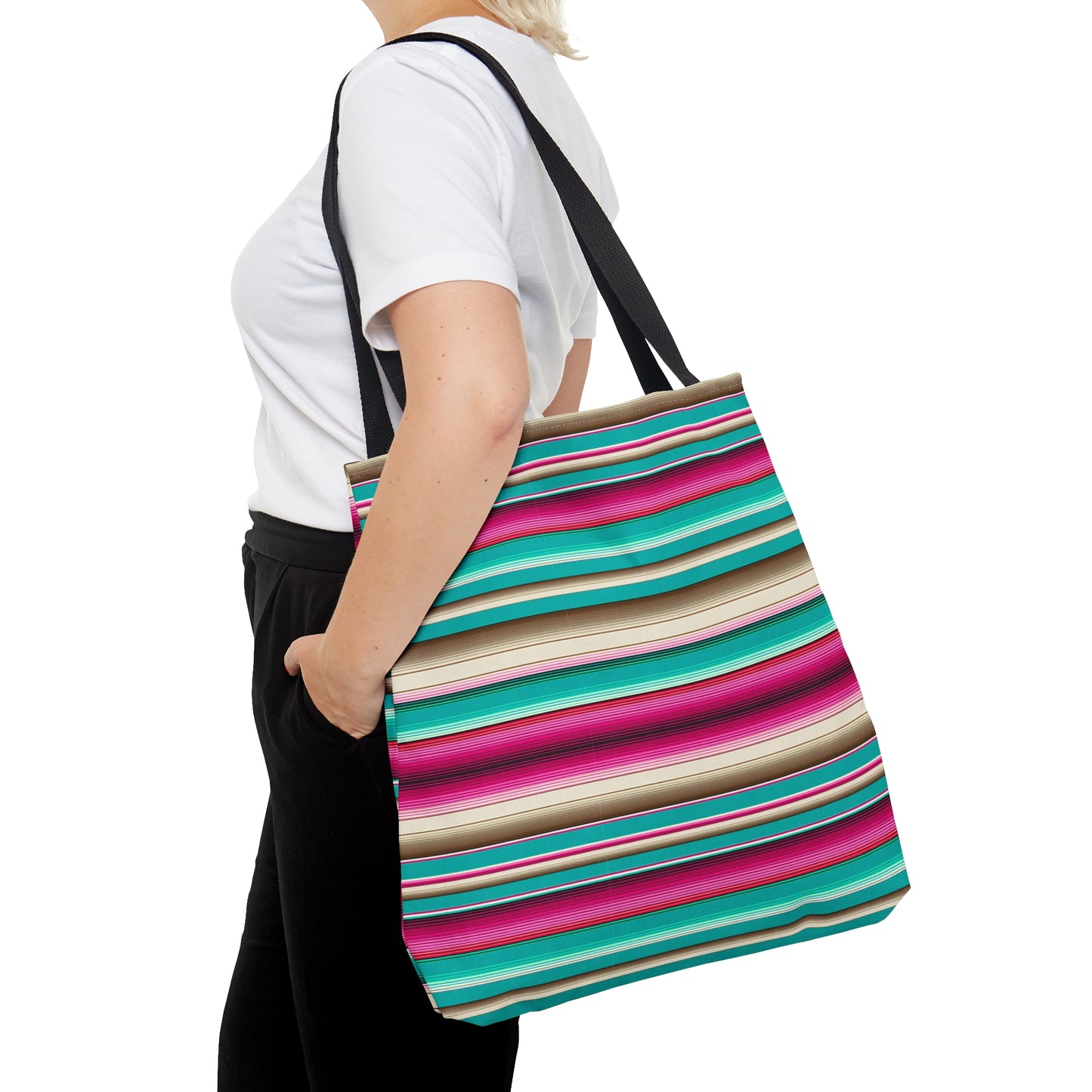 Multicolor Pink and Aqua Striped 36 - Practical, high-quality Tote Bag - Striped