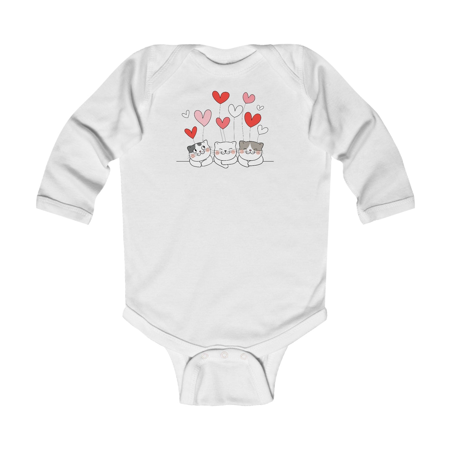 Three Cute Cats - Hearts - Infant Long Sleeve Bodysuit