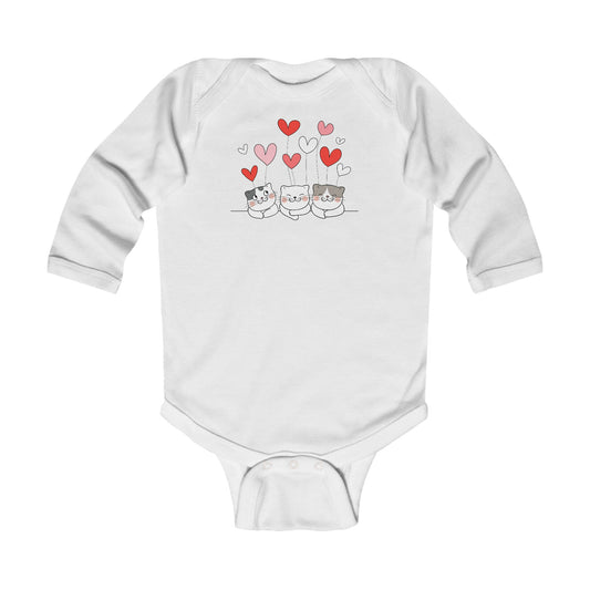 Three Cute Cats - Hearts - Infant Long Sleeve Bodysuit