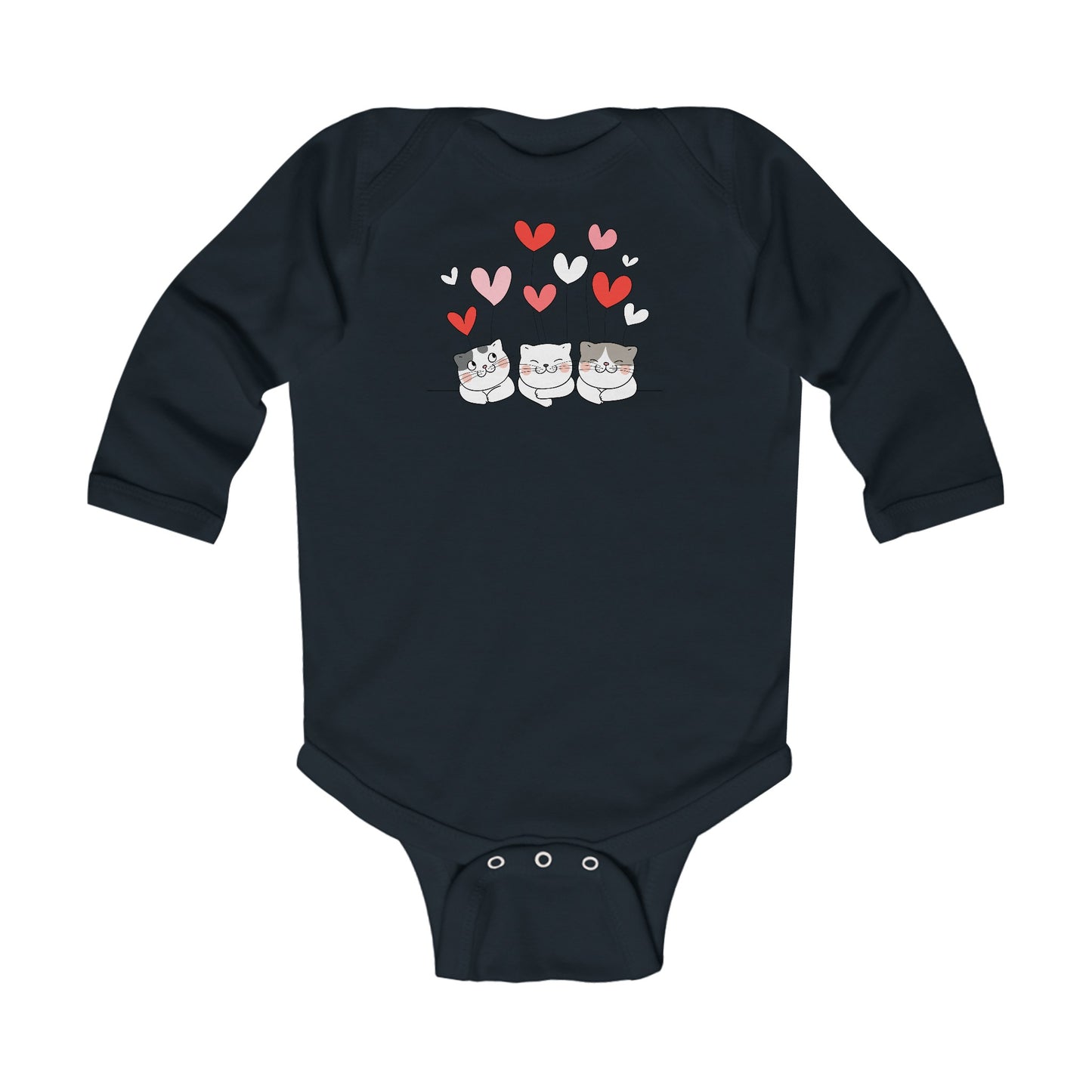 Three Cute Cats - Hearts - Infant Long Sleeve Bodysuit