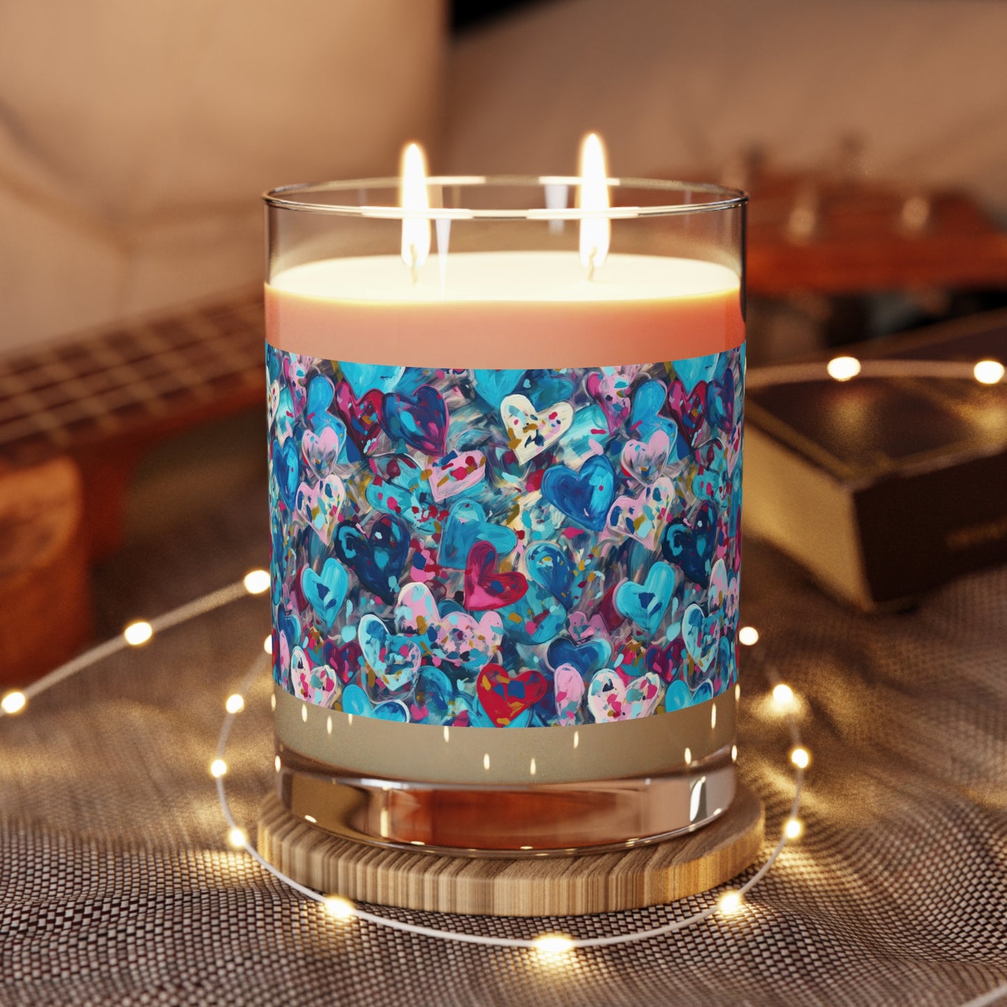 Blue and Purple Painted Hearts - Scented Candle - 11oz
