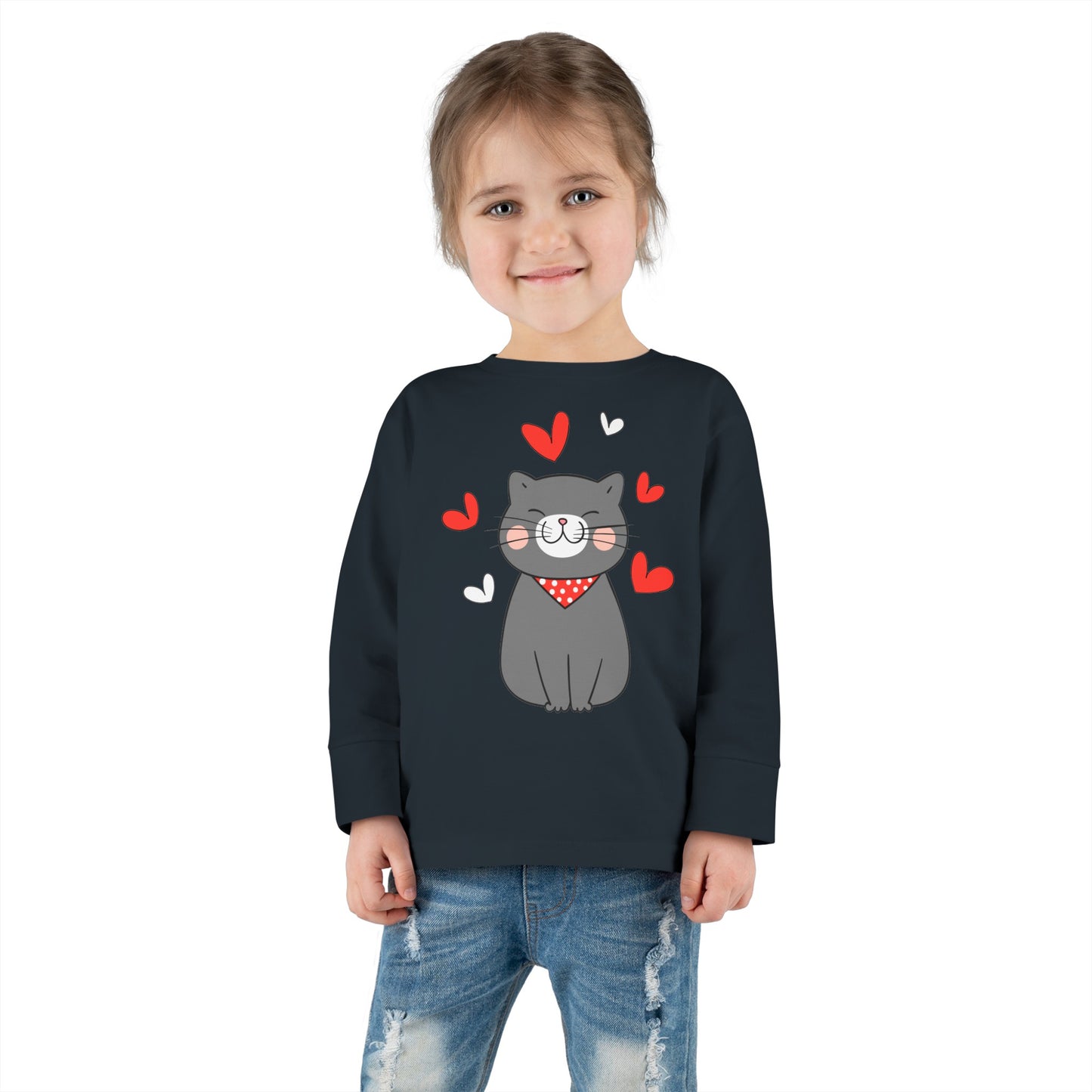 Cute Cat - Hearts 4 - Toddler Long Sleeve Tee