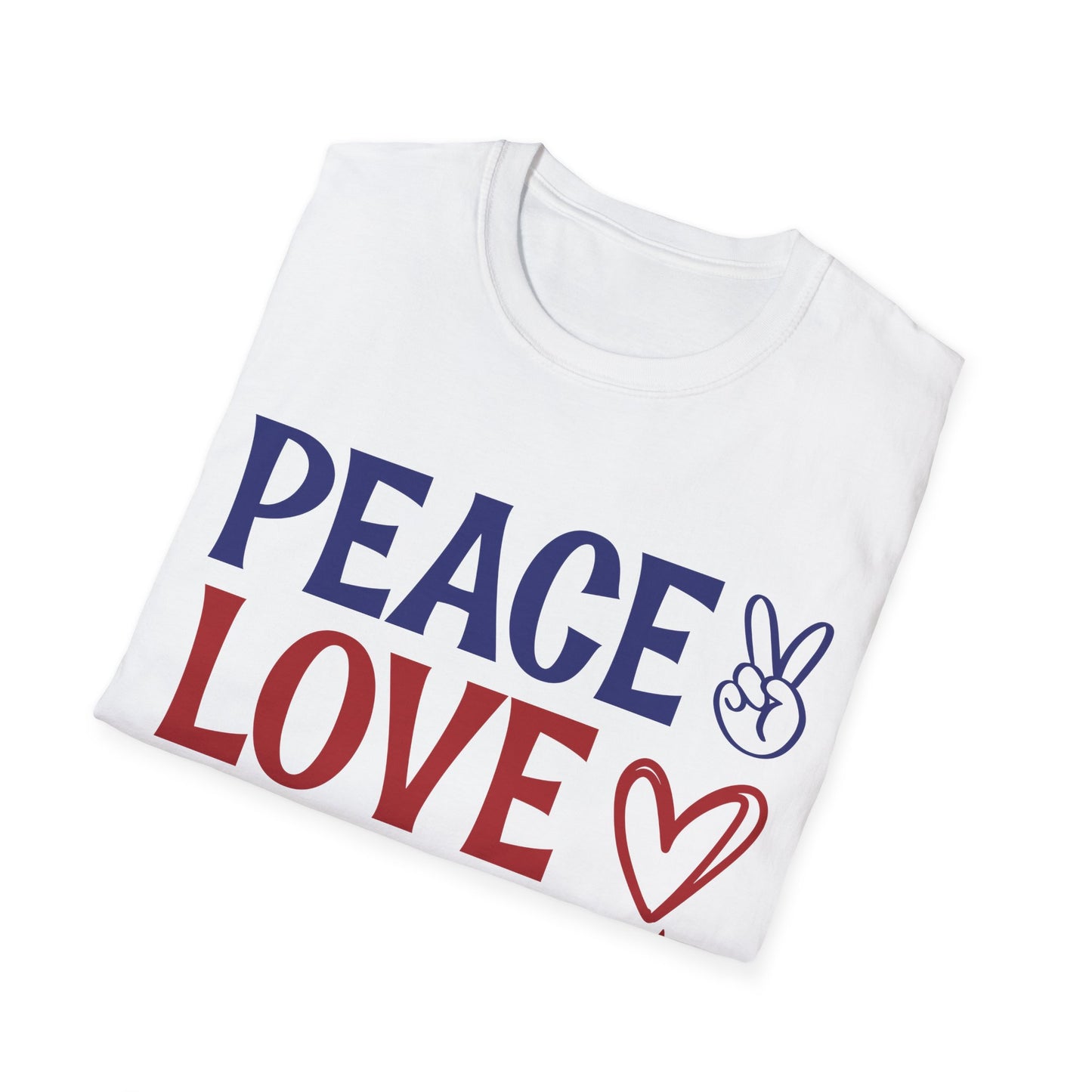 Peace - Love - America - American Flag - Peace Sign - Heart - Sunflower - 4th of July - Independence Day - Unisex Softstyle T-Shirt