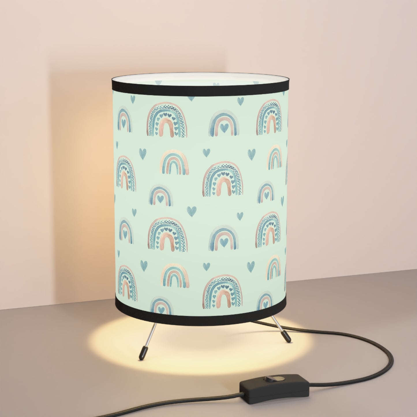 Blue Boho Rainbow Pattern 4 - Tripod Lamp with High-Res Printed Shade, US\CA plug