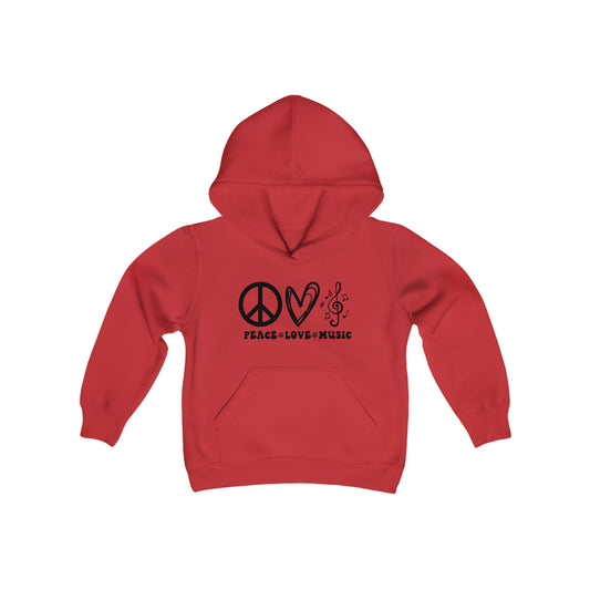 Peace - Love - Music - Music Lovers - Musicians - Youth Heavy Blend Hooded Sweatshirt