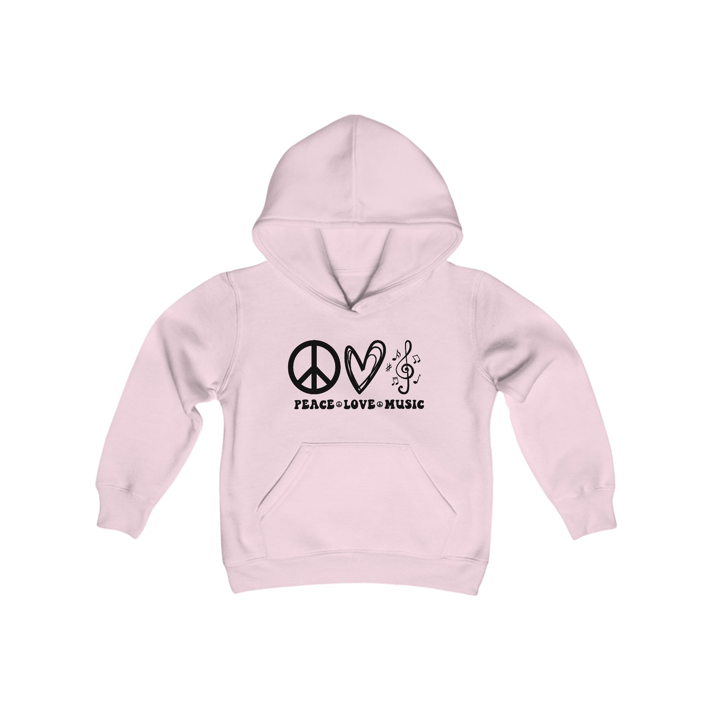 Peace - Love - Music - Music Lovers - Musicians - Youth Heavy Blend Hooded Sweatshirt