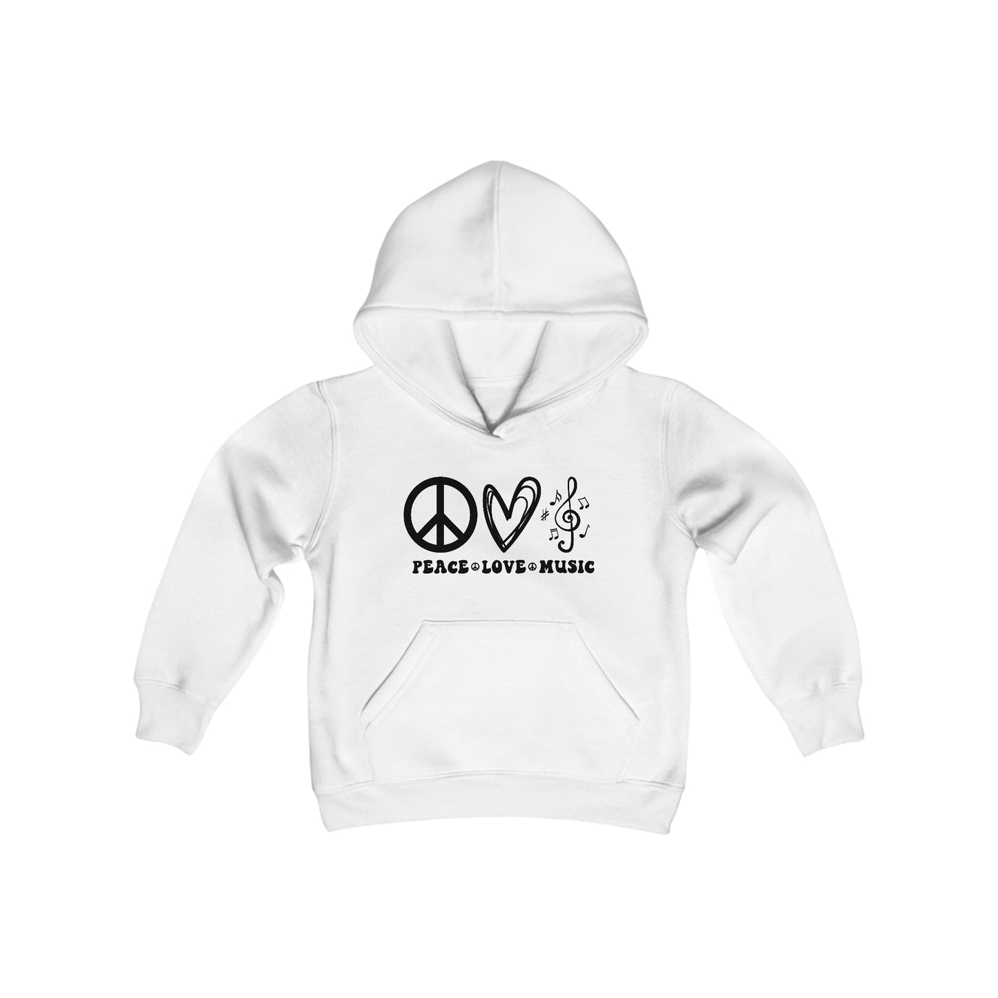 Peace - Love - Music - Music Lovers - Musicians - Youth Heavy Blend Hooded Sweatshirt