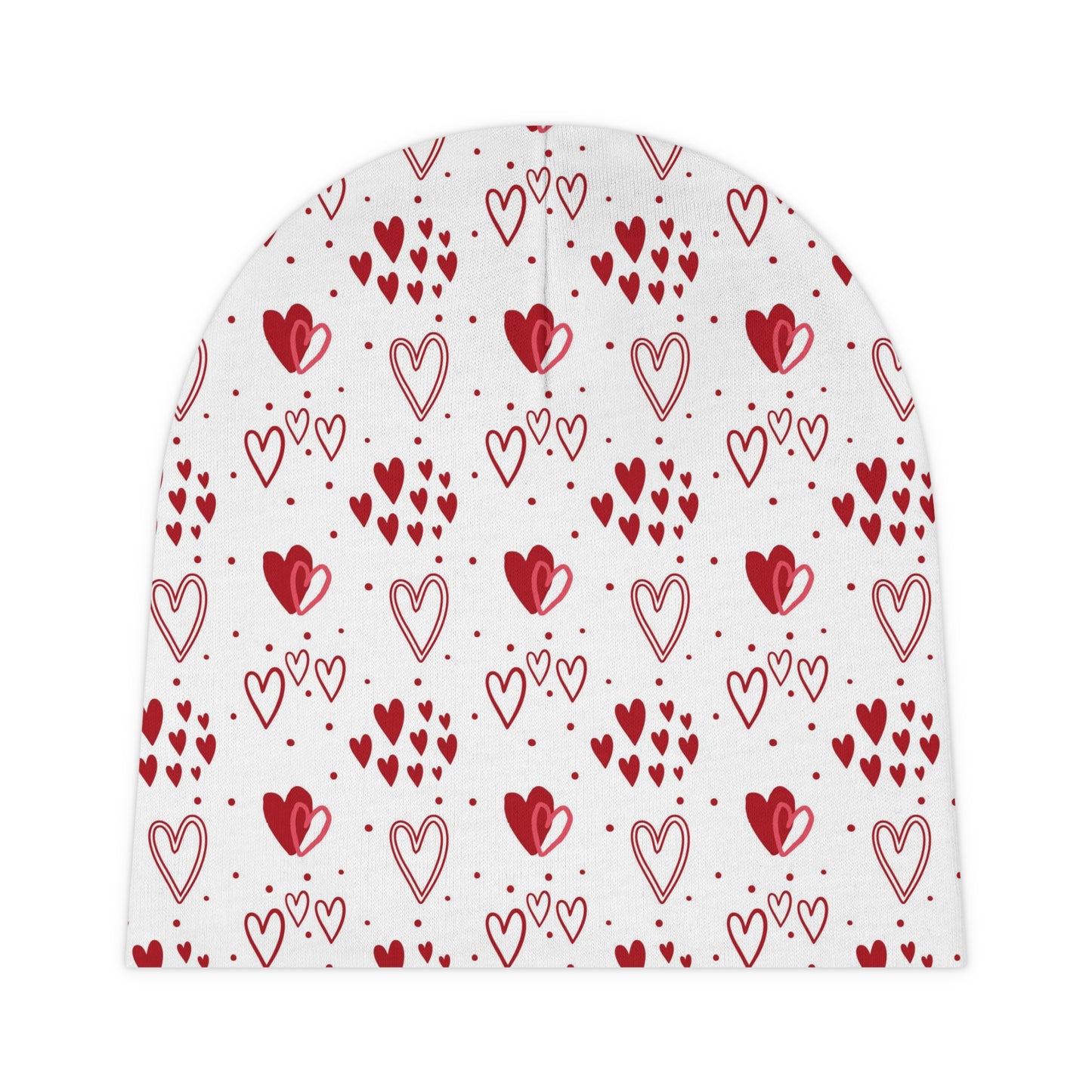 White and Red Hearts - Super Cute - Baby Beanie