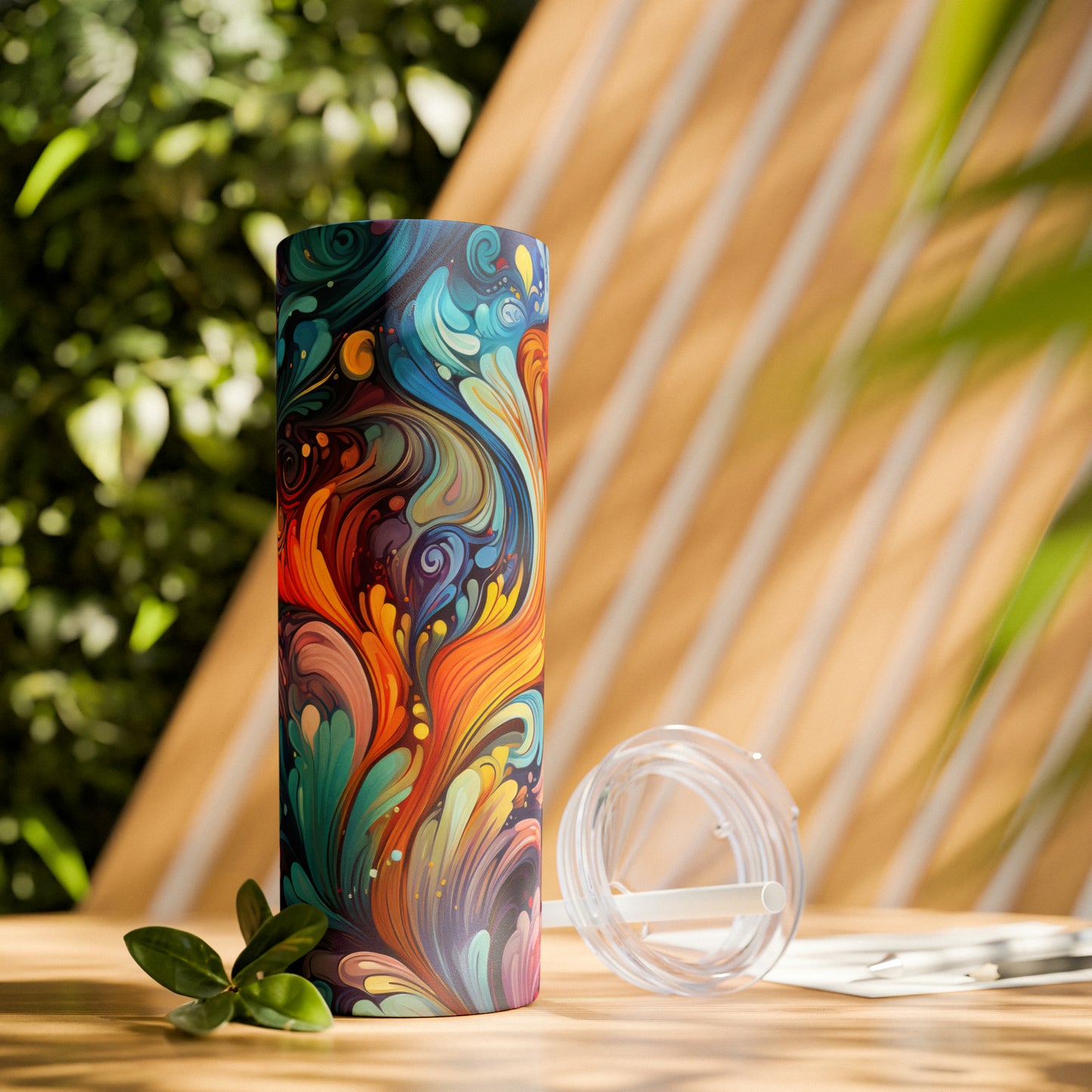 Rainbow Paisley 1.7 - Skinny Tumbler with Straw, 20oz - Stainless Steel