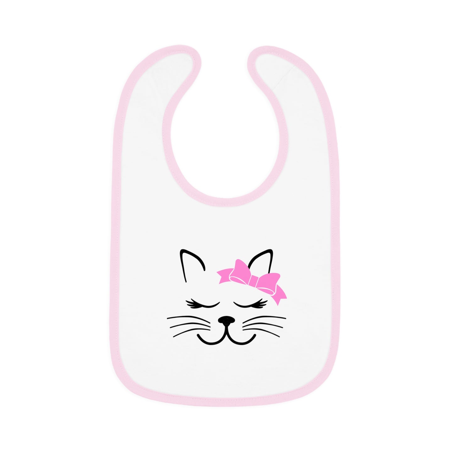 Cute Cat Face with Pink Bow - Baby Contrast Trim Jersey Bib