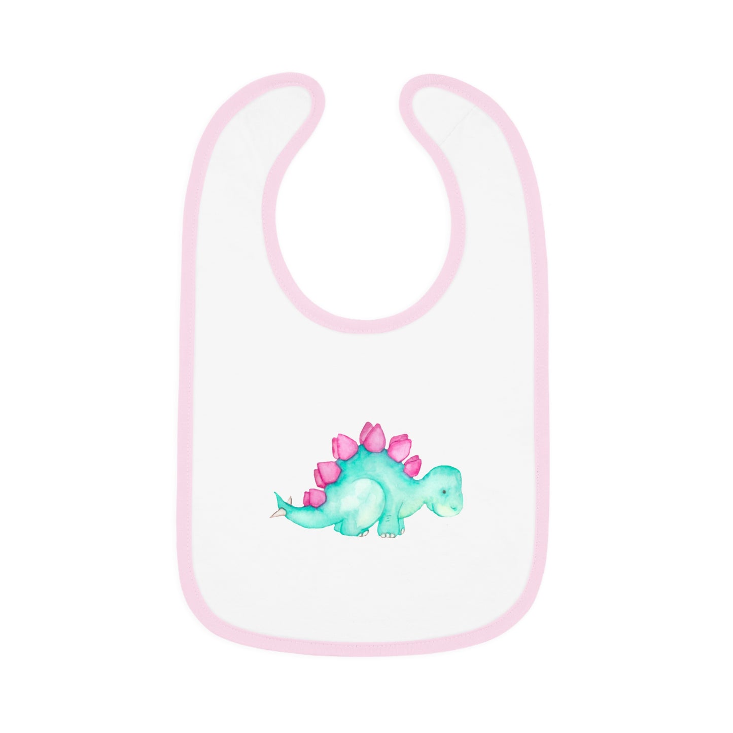 Watercolor Stegosaurus - Baby Contrast Trim Jersey Bib