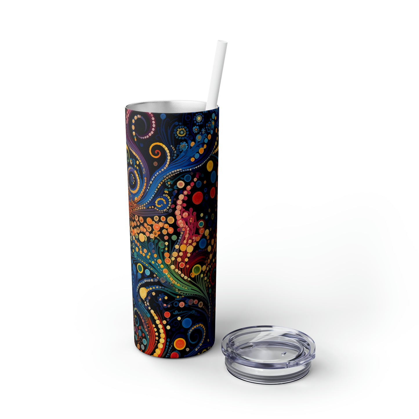 Colorful Psychedelic Swirls 1.12 - Skinny Tumbler with Straw, 20oz - Stainless Steel