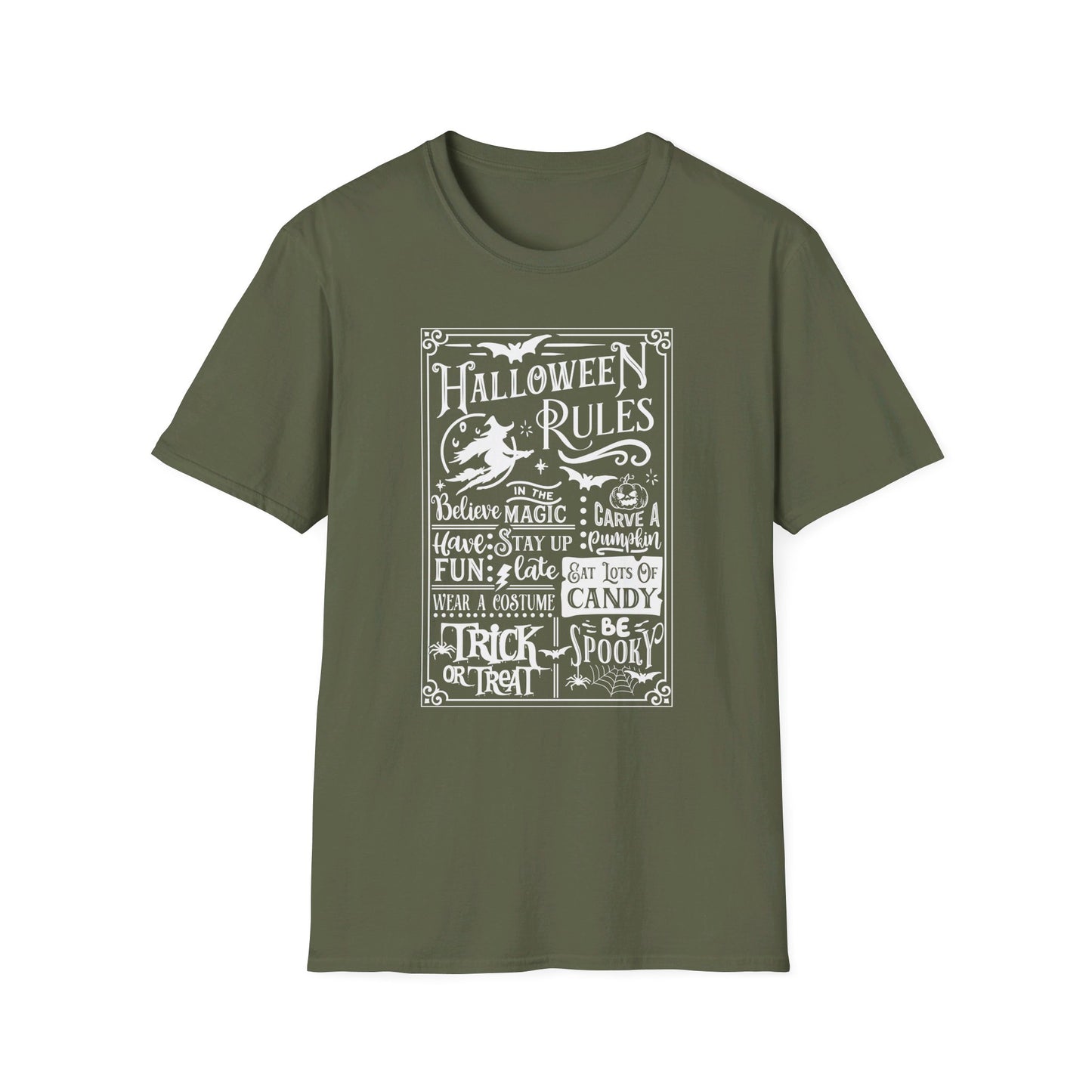 Halloween Rules - Vintage - Magic - Witch - Candy - Skull - Cat - Bat - Trick or Treat - Unisex Softstyle T-Shirt