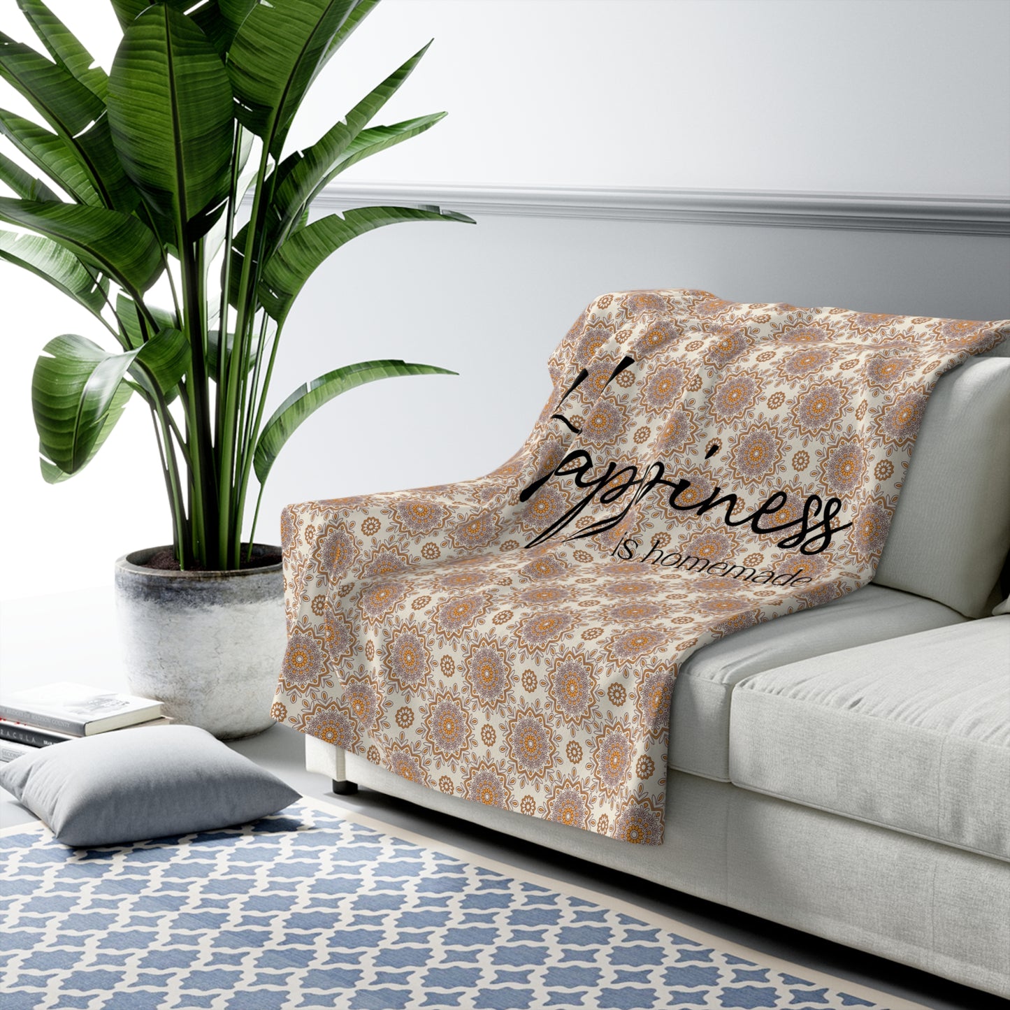 Beautiful, Cozy, Soft - Amazing - Yellow Boho Mandala 15 - Happiness is homemade - Inspirational Quote - Sherpa Fleece Blanket