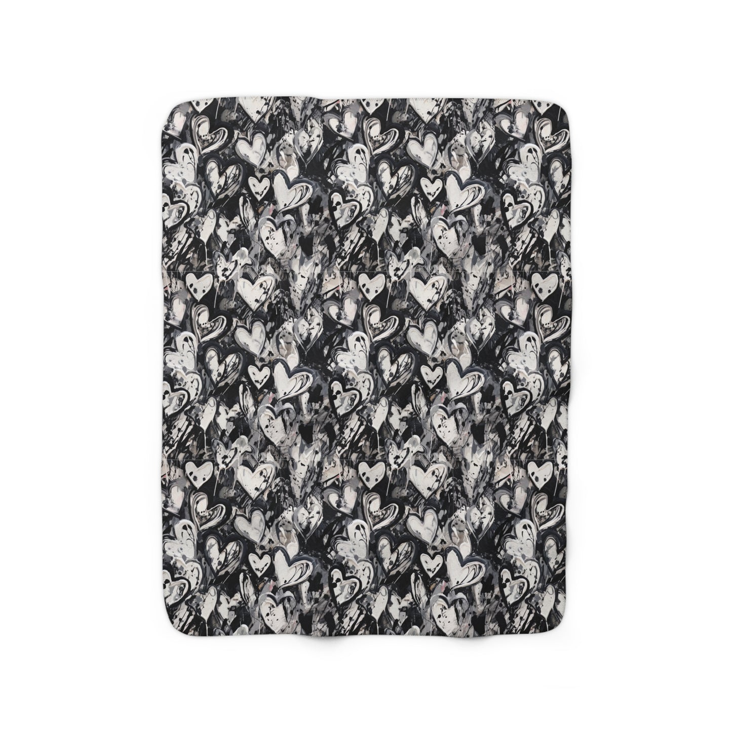Beautiful, Cozy, Soft - Amazing - Black and White Painted Hearts 23 - Sherpa Fleece Blanket