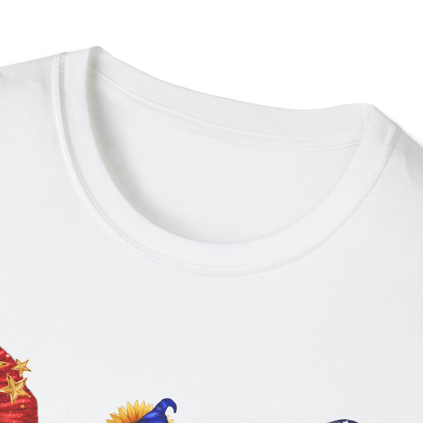 American Flag Hearts and Sunflower Gnomes - 4th of July - Independence Day - Unisex Softstyle T-Shirt