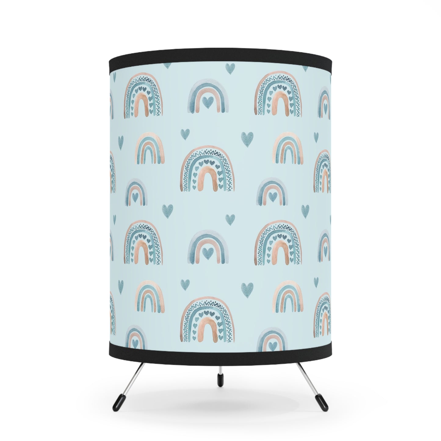 Blue Boho Rainbow Pattern 4 - Tripod Lamp with High-Res Printed Shade, US\CA plug
