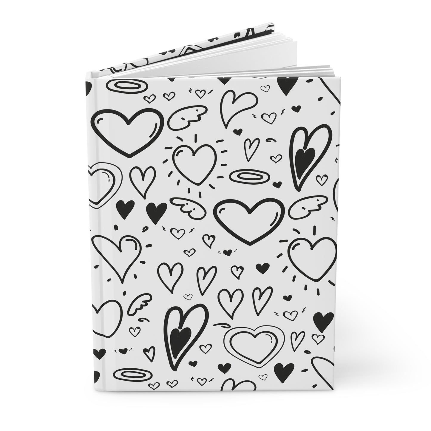 Beautiful Everyday Journaling - Self Love - Black and White Doodles - Hearts - Hardcover Journal Matte