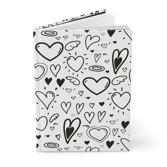 Beautiful Everyday Journaling - Self Love - Black and White Doodles - Hearts - Hardcover Journal Matte