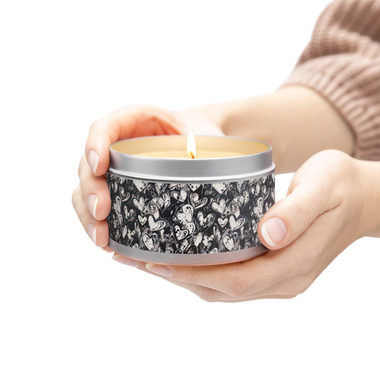 Black and White Painted Hearts - Scented Tin Candle