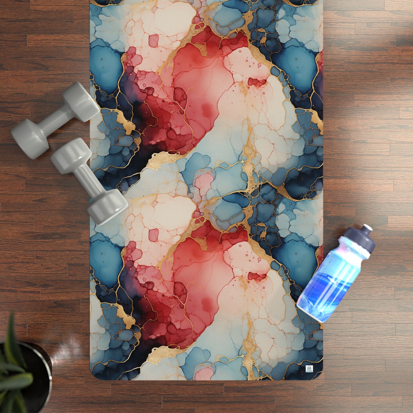 Beautiful Red, White, Blue and Gold Watercolor 21 - Rubber Yoga Mat
