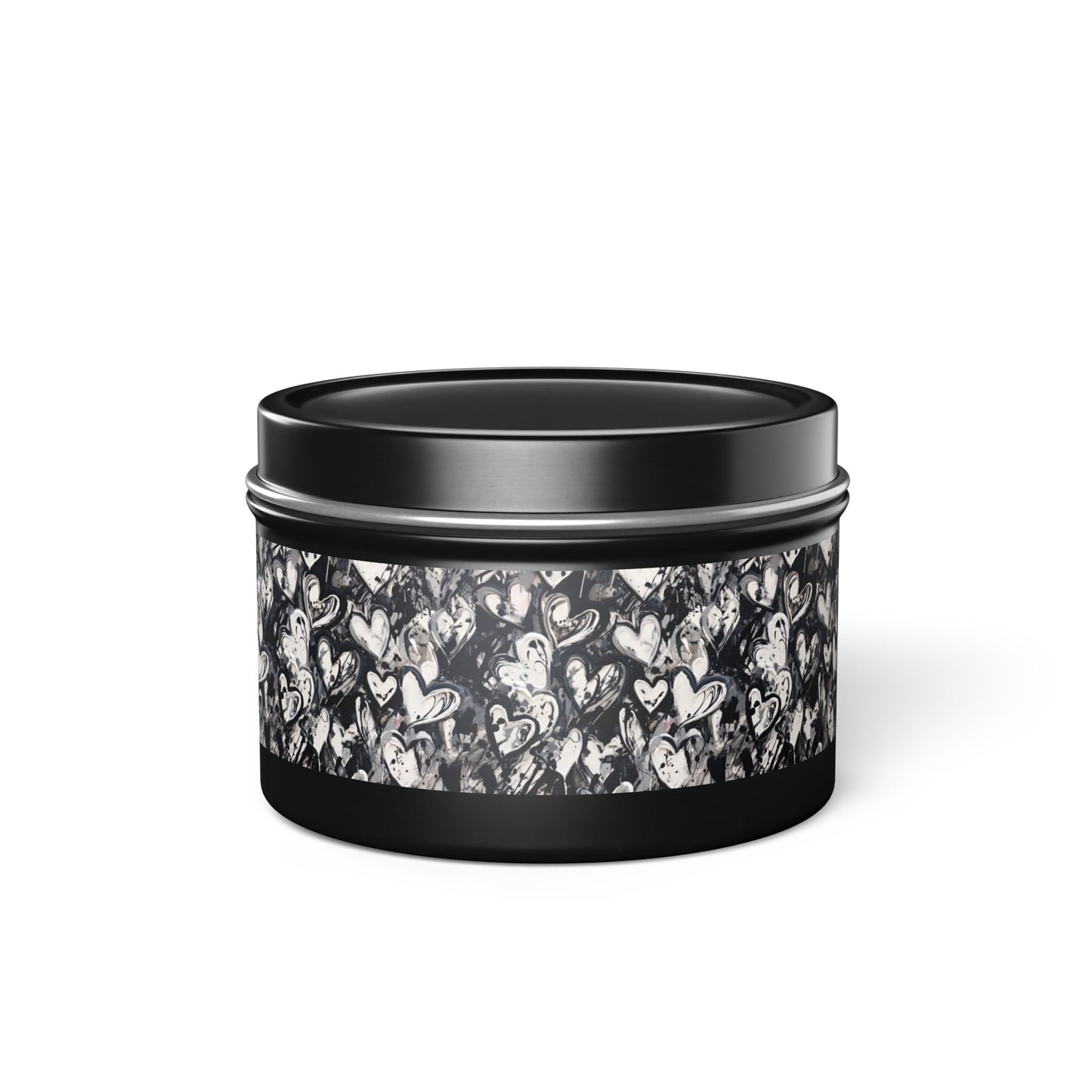 Black and White Painted Hearts - Scented Tin Candle